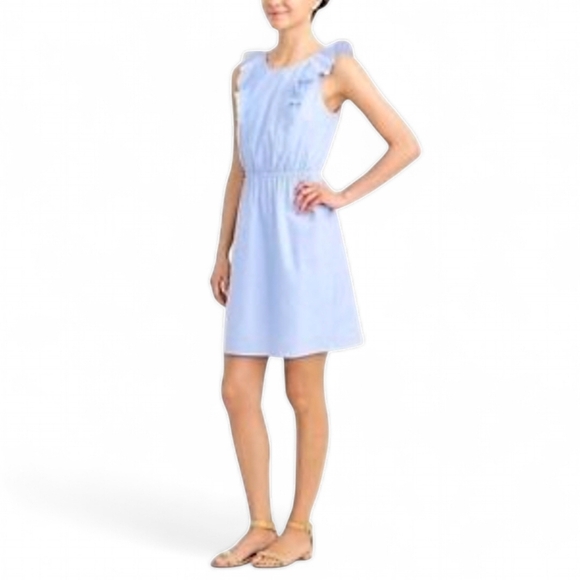 J. Crew Cotton Chambray Ruffle Front Square Back Mini‎ Dress Women's Sz 2 - Picture 2 of 12
